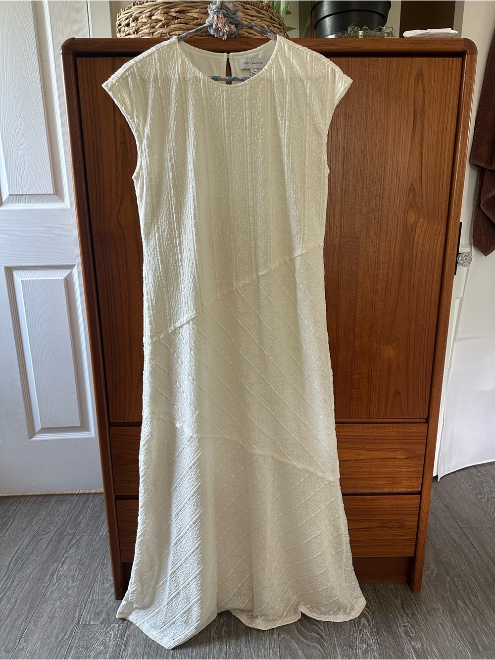 White Textured Cap-Sleeve Maxi Dress